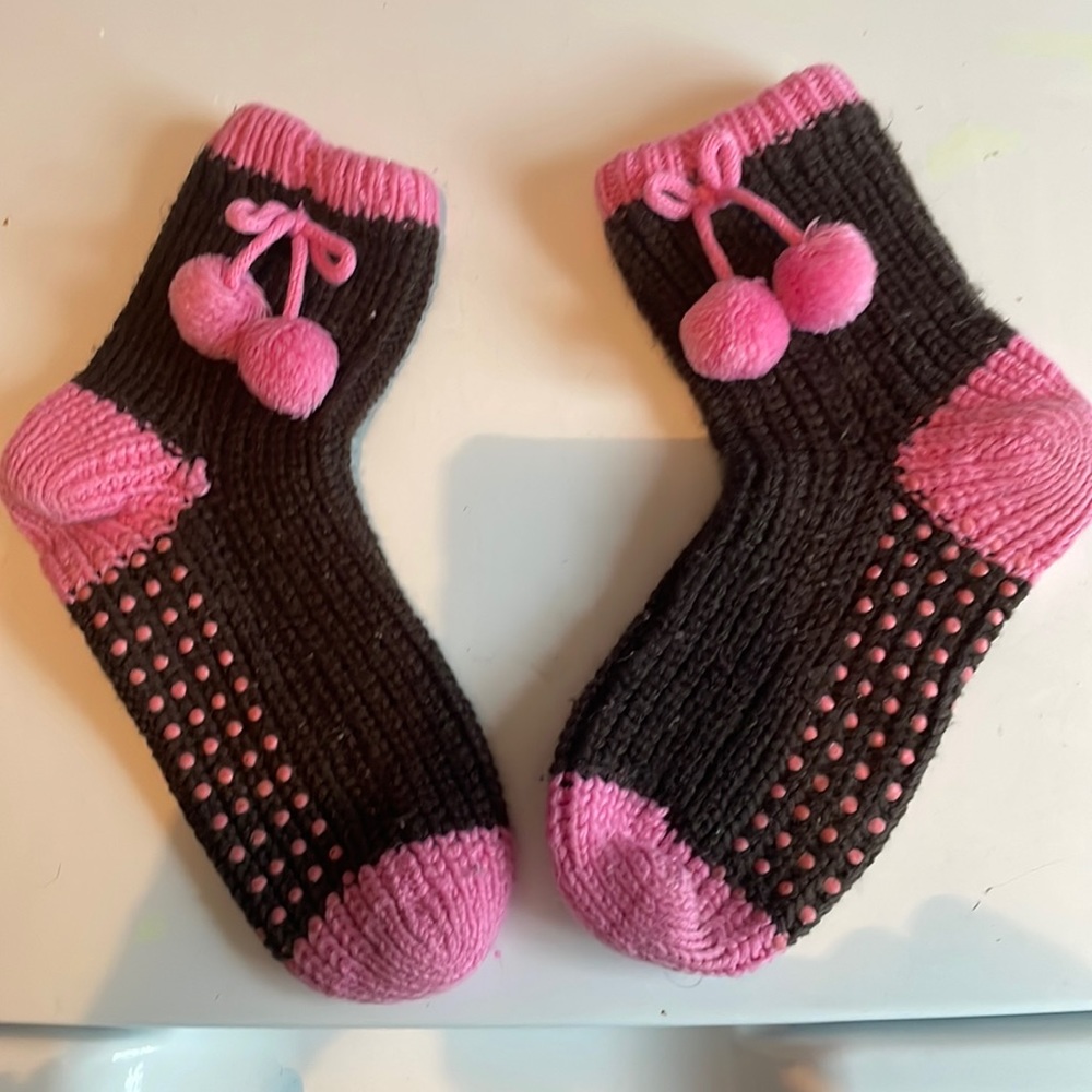 Hand made slipper socks brown pink
